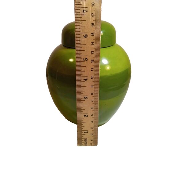 Vintage Holland Mold Ginger Jar MCM Avocado Green Handmade 6.5" Retro Decor Art - Picture 3 of 10